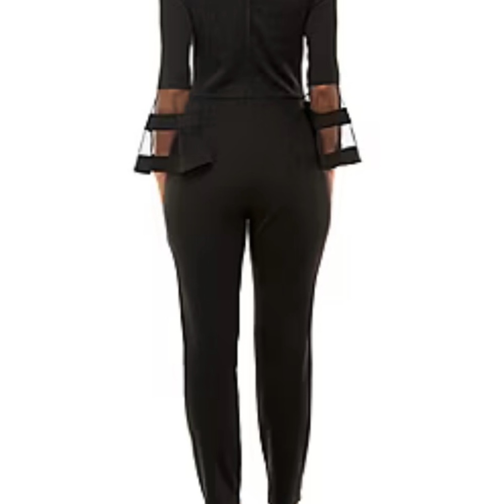 Premier Amour Black Mesh Sleeve Jumpsuit - Size 16